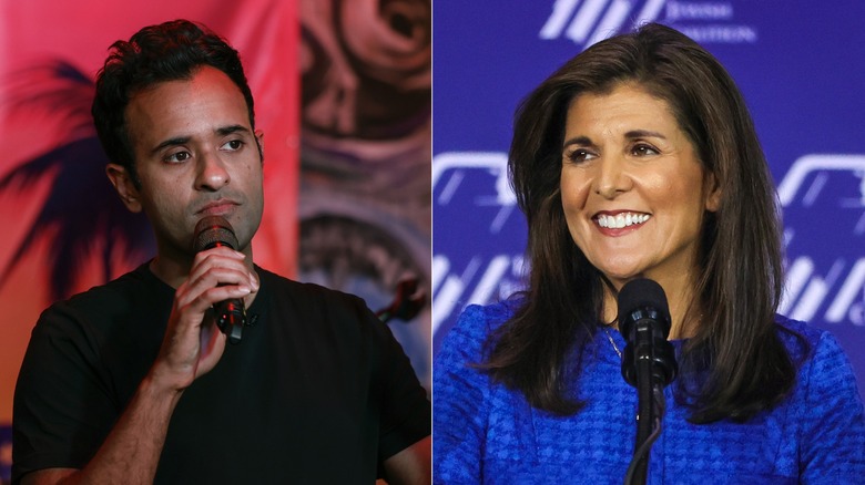 Split image of Vivek Ramaswamy and Nikki Haley