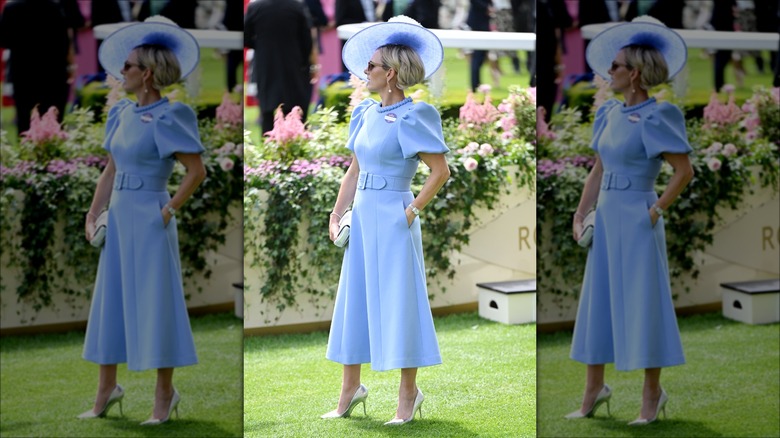 Zara Tindall wearing a blue dress