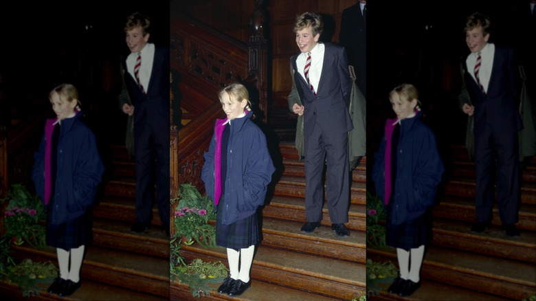 Young Zara Tindall and Peter Phillips going to school