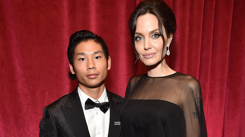 Angelina Jolie and Pax Jolie-Pitt smiling