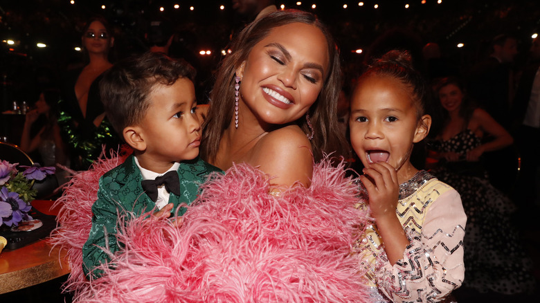 Chrissy Teigen with her kids at the 2022 Grammy Awards