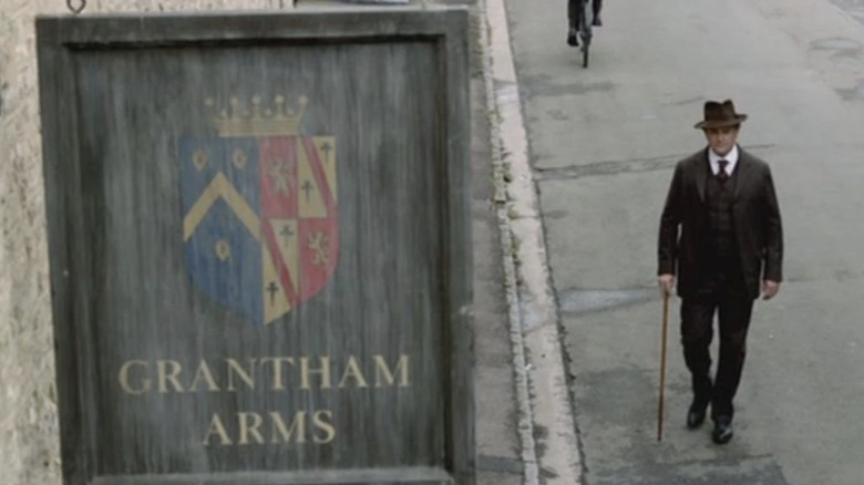 A closeup of the Grantham Arms pub sign