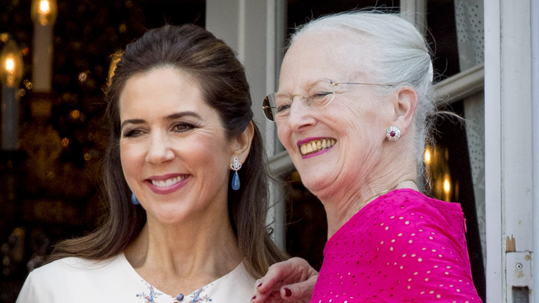 Queen Margrethe II with Queen Mary on the Amalienborg Palace balcony