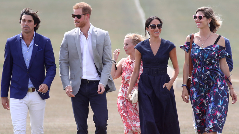 Nacho Figueras, Delfina Blaquier, Prince Harry, and Meghan Markle at polo