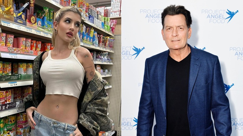 A split image of Charlie Sheen and Sami Sheen posing