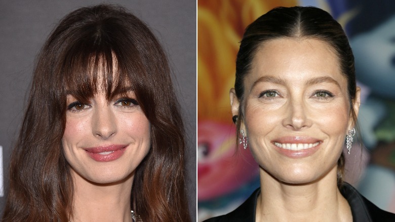 Split image of Anne Hathaway and Jessica Biel