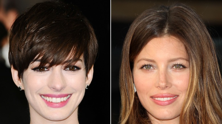 Split image of Anne Hathaway and Jessica Biel