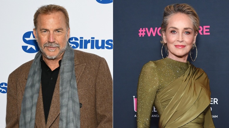 Kevin Costner gazing into the camera & Sharon Stone gazing into the camera