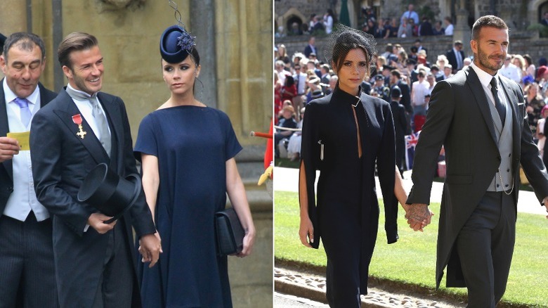 Victoria and David Beckham at various royal weddings