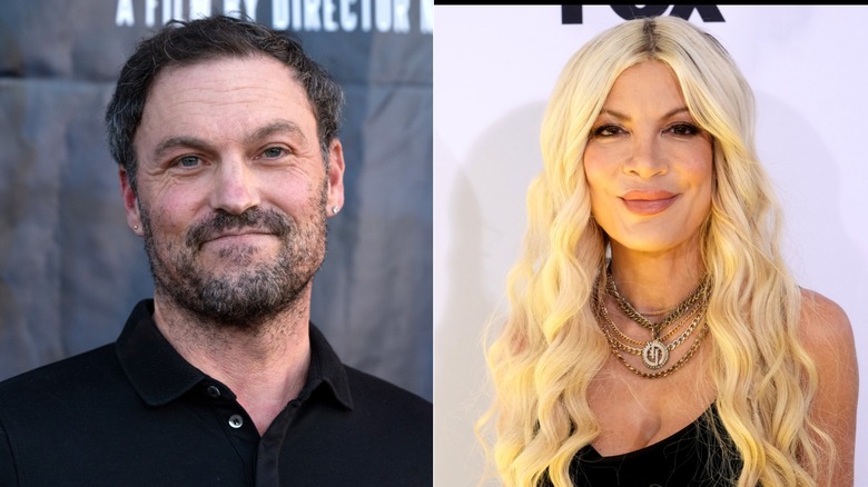 Brian Austin Green and Tori Spelling smiling