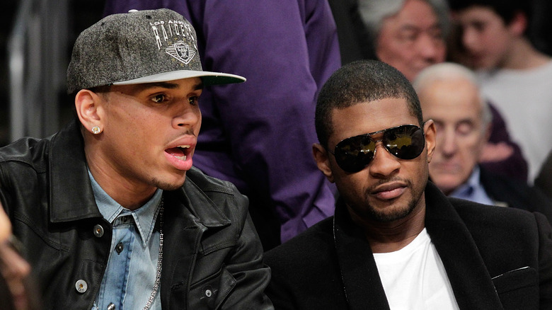 Usher and Chris Brown at game