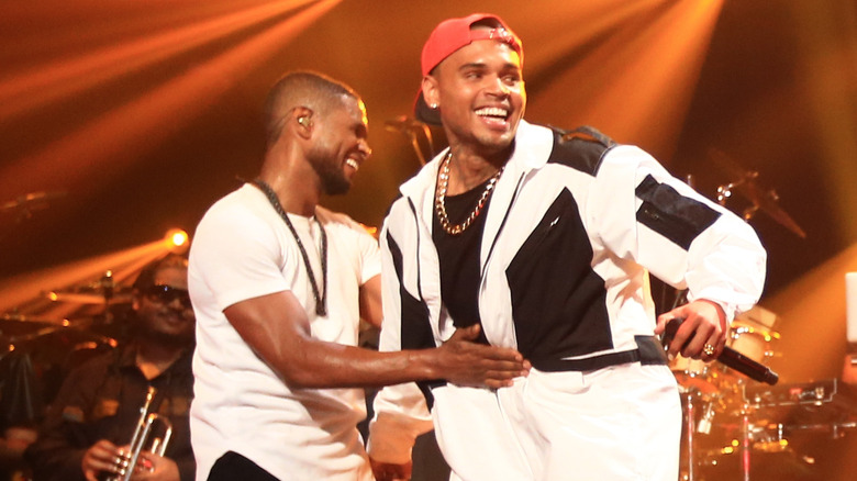 Usher and Chris Brown on stage