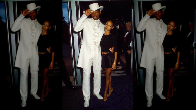 Will Smith in all-white tuxedo, Jada Pinkett Smith