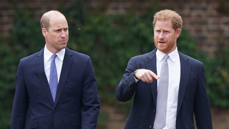 Prince William and Prince Harry walking and chatting