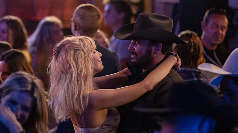 Cole Hauser and Kelly Reilly dancing together as Rip and Beth on the show Yellowstone