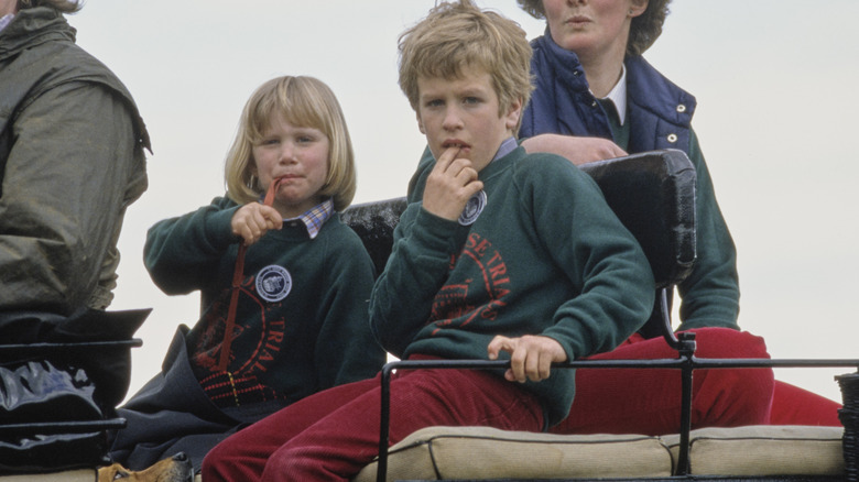 Young Zara Tindall and Peter Phillips