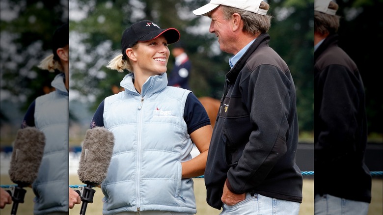 Zara Tindall smiling at her dad Captain Mark Phillips