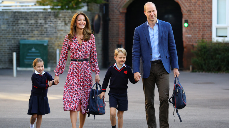 Prince William and Kate Middleton walking kids to school