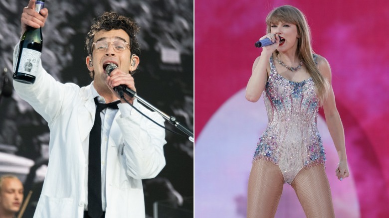 Left: Matt Healy performing, Right: Taylor Swift performing