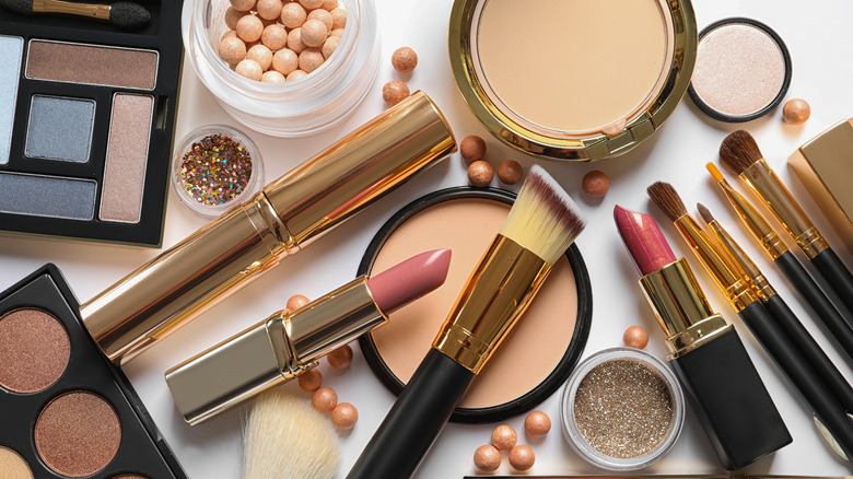 Makeup products on a counter