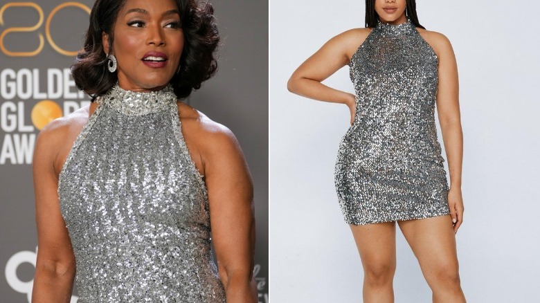 Angela Bassett and silver halter dress