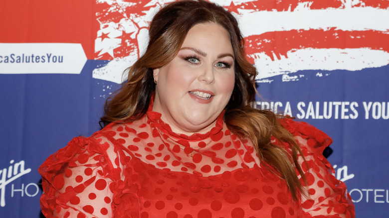 Chrissy Metz smiling red dress