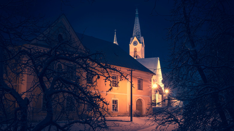 Picture of a church taken at night