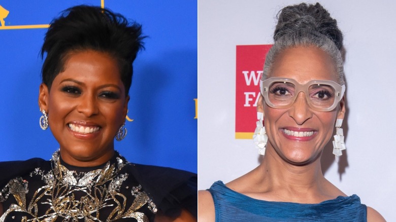 Split image of Tamron Hall next to photo of Carla Hall