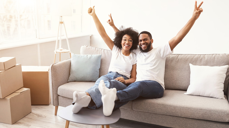 couple happy in their new home