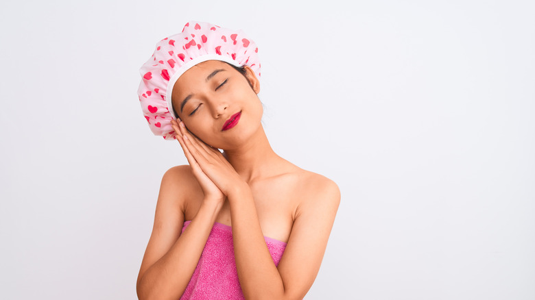 Woman with shower cap