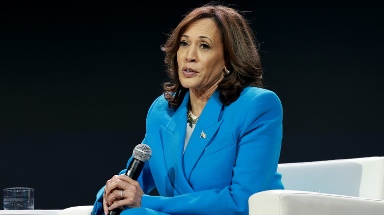 Kamala Harris talking at an event