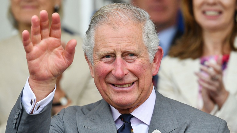 Prince Charles waves to a crowd. 