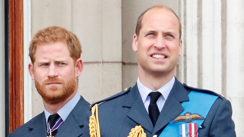 Prince Harry looks sideways at brother Prince William