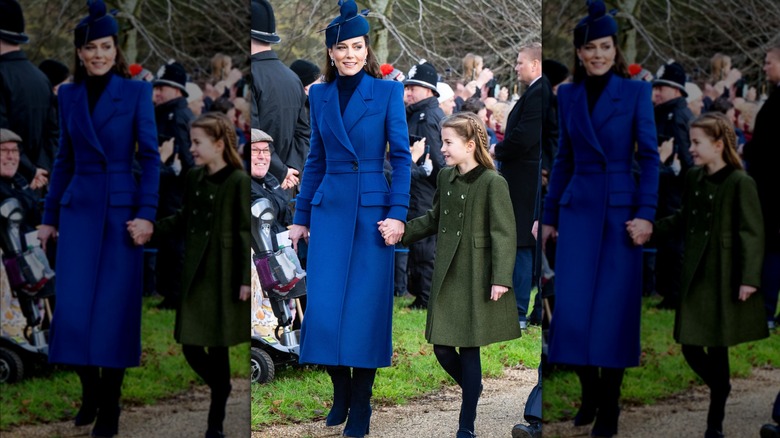 Kate Middleton and Princess Charlotte walking Christmas 2023