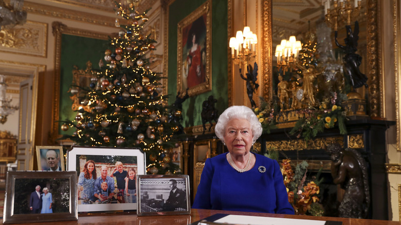 Queen Elizabeth in her office at Christmas