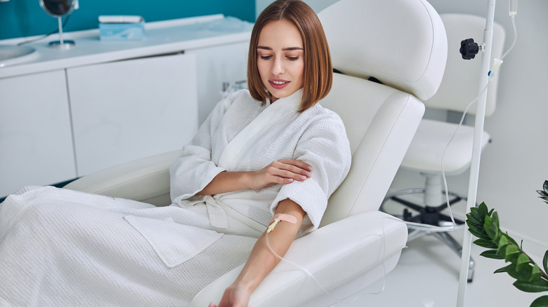 Woman getting IV therapy 