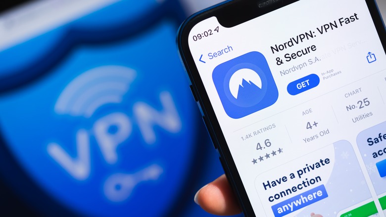 NordVPN app open on phone with review 