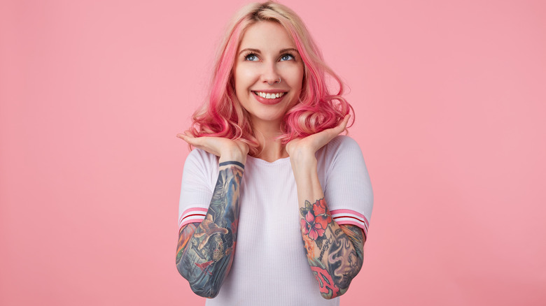 girl with styled pink hair