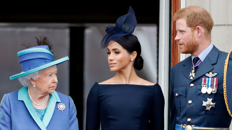 Prince Harry and Meghan Markle with Queen Elizabeth