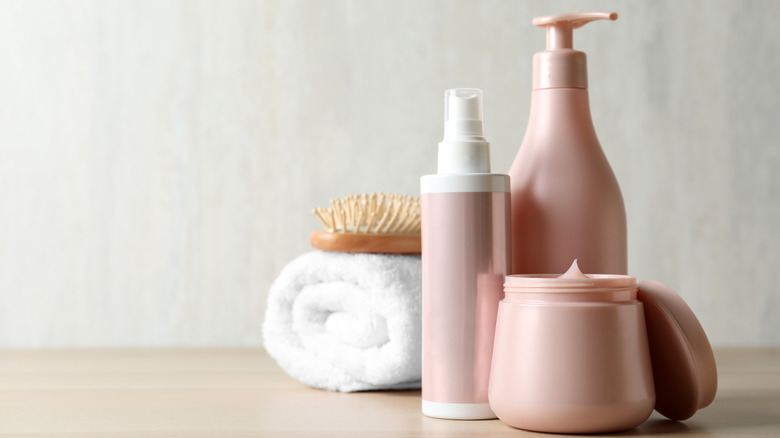 Hair products on a counter