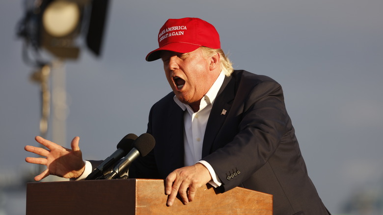 Donald Trump speaking at the podium