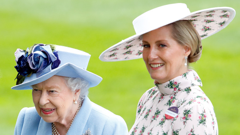 Sophie, Countess of Wessex shares a laugh with the queen