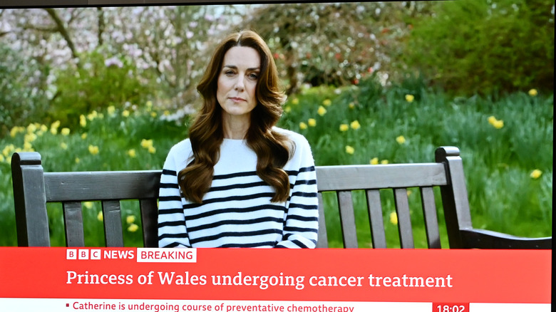 TV image of Kate Middleton announcing cancer diagnosis