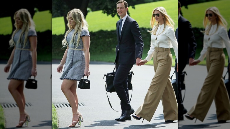 Ivanka and Tiffany Trump walking with Jared Kushner