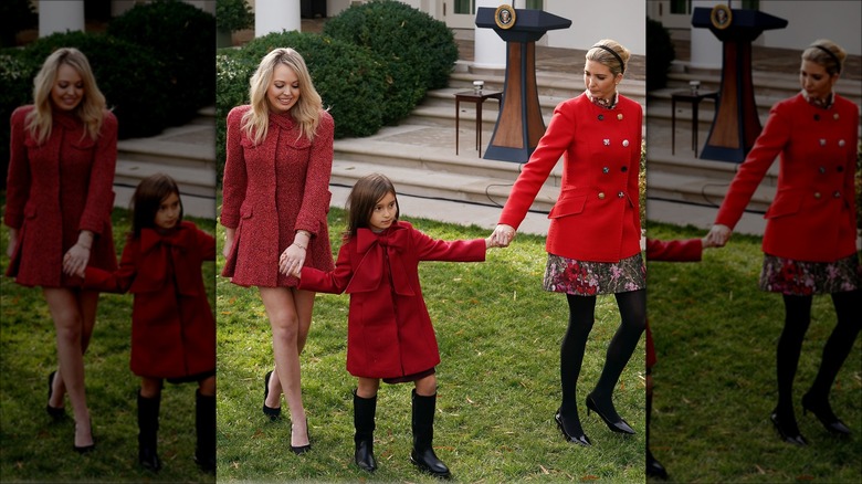 Ivanka and Tiffany Trump holding Arabella Kushner's hand