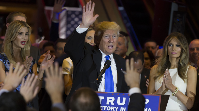 Donald Trump rally with family in the background 