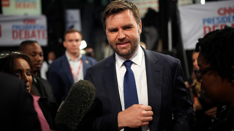 J.D. Vance speaking to members of the press