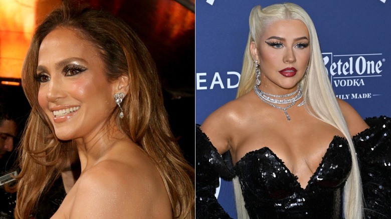 A side by side of Jennifer Lopez and Christina Aguilera