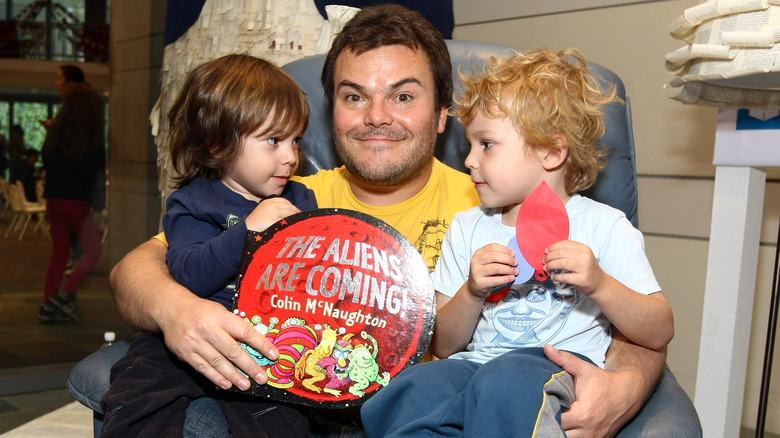 Jack Black smiling with sons