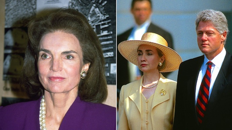 Split image of Jackie Onassis and the Clintons